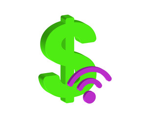 Simple 3D illustration of a money sign with a WiFi signal. Transparent background in PNG format.