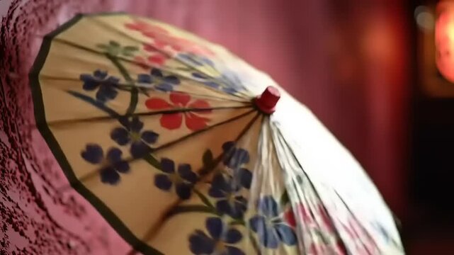 Floral Parasol with Red Wall Decor.
