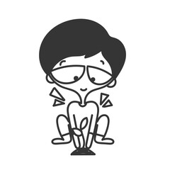 cute boy planting tree in doodle cartoon style