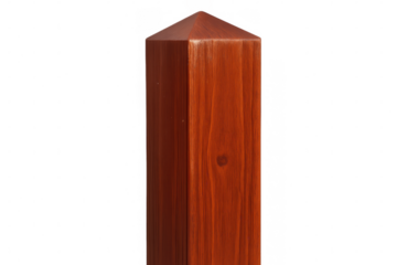 Wooden pointed stake standing vertically, transparent backdrop highlighting structural design potential for architectural rendering