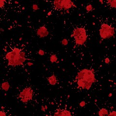 Blood splatters on a dark background, creating a striking visual contrast, with a gory feeling. A design element for dramatic effect.