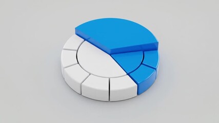A pie chart with blue and white sections showing data representation on a light grey background - Powered by Adobe