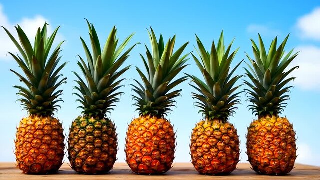 Pineapple tropical fruits on the beach advertisement concept