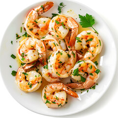 Garlic Butter Shrimp with Fresh Parsley on a White Plate