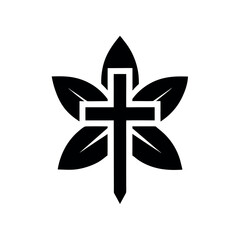 Cross with Leaf Logo Icon Vector Illustration