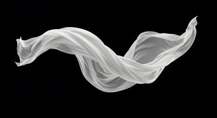 Obraz premium Light gray fabric flowing in graceful curves against a black background.