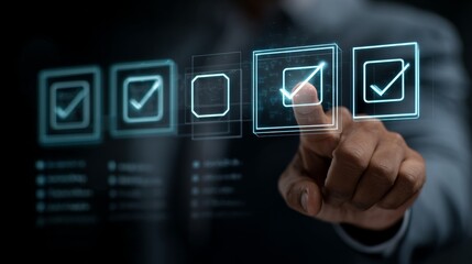 Digital task completion virtual office interactive interface professional environment close-up view productivity concept