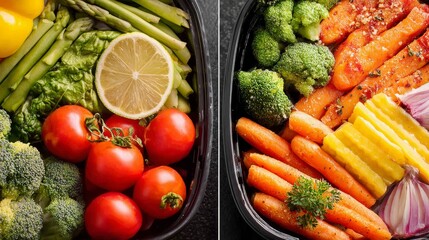 Fresh vegetable medley preparation kitchen food photography bright lighting close-up healthy eating concept