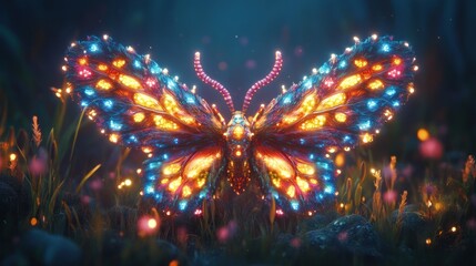 Glowing butterfly in mystical night