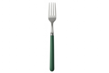 Green-handled metal fork resting on transparent backdrop, highlighting culinary design element for kitchen-themed graphics