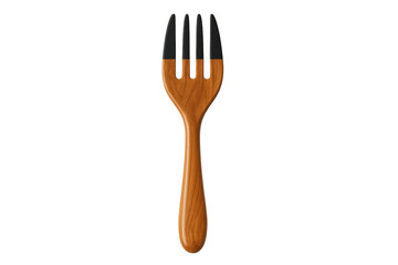 Wooden fork with black top isolated on transparent background, perfect for food-related designs