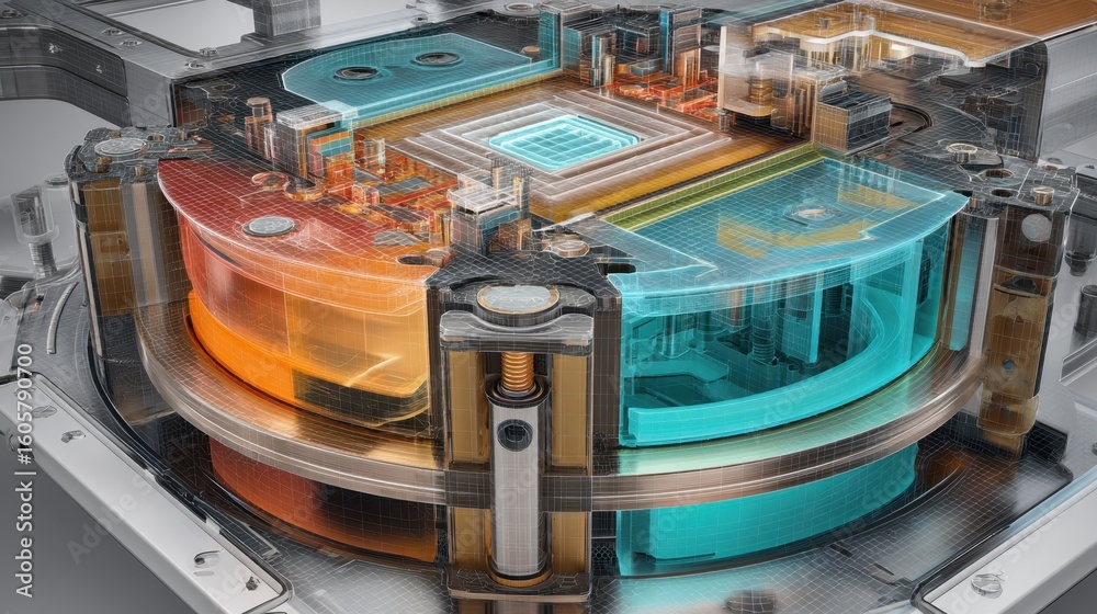 Poster complex layered design and intricate integrations of inner components of a micronuclear reactor are 
