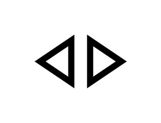 Two outlined triangles pointing inwards towards each other on a white background.