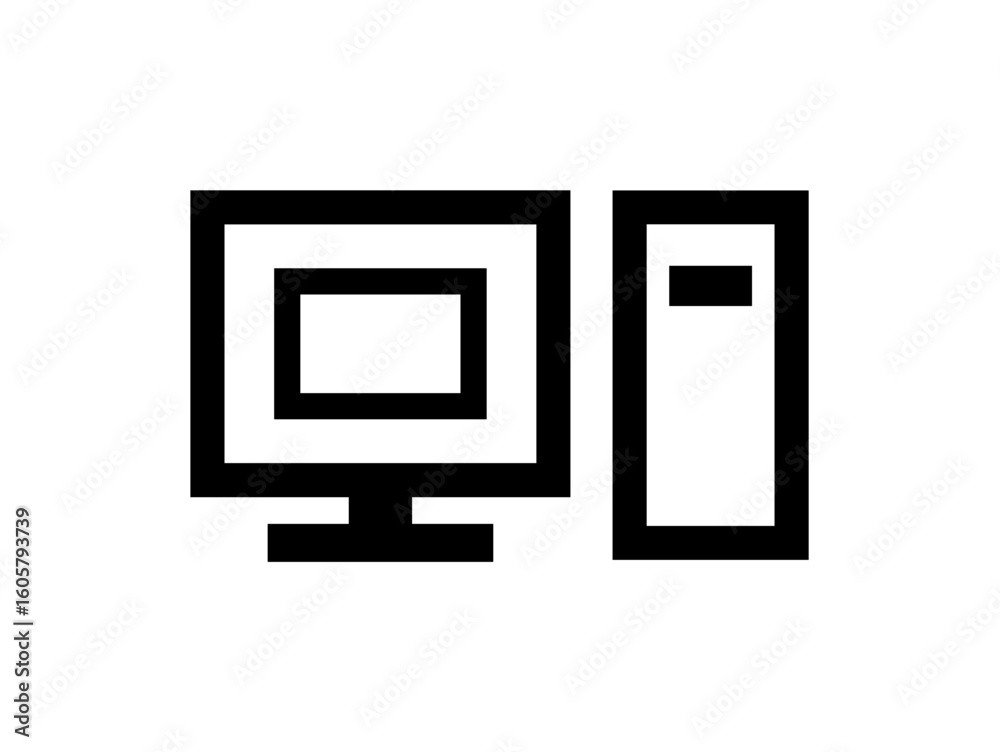 Poster simple icon depicting a desktop computer system, showing monitor and tower.