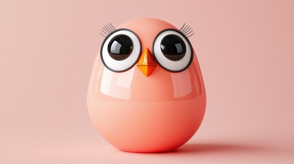Cute pink egg with expressive eyes and beak