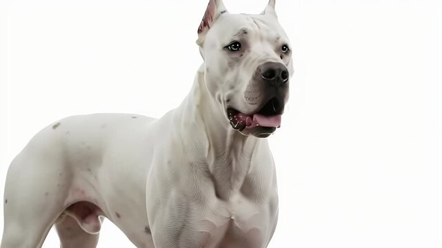 Isolated White Dogo Argentino Breed Dog Portrait On White Background
