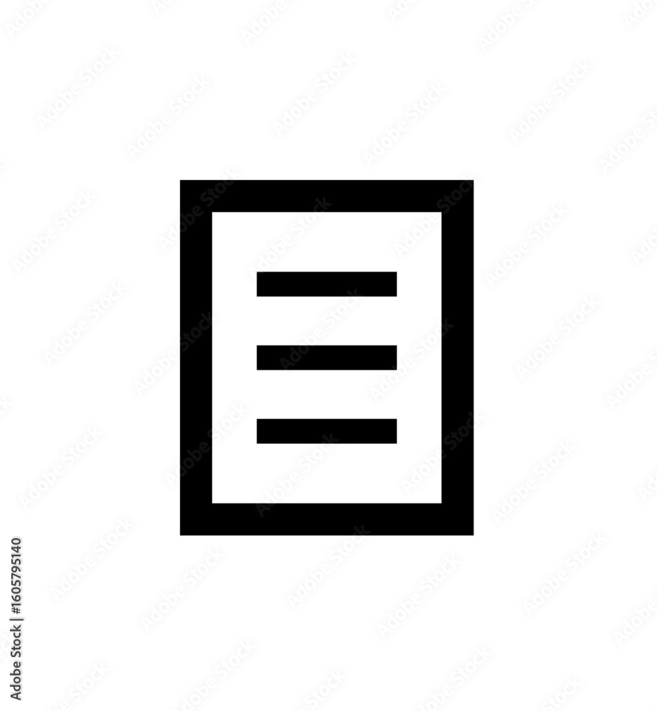 Poster black and white illustration of a document or file icon with horizontal lines inside a rectangular b