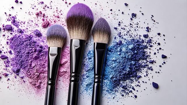 Elegant Makeup Brushes in Purple and Blue Powder