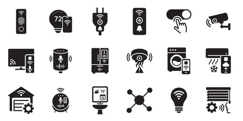 Solid Smart Home Icons – AI IoT Devices, Voice Control, Security, Sensors & Connected Appliances