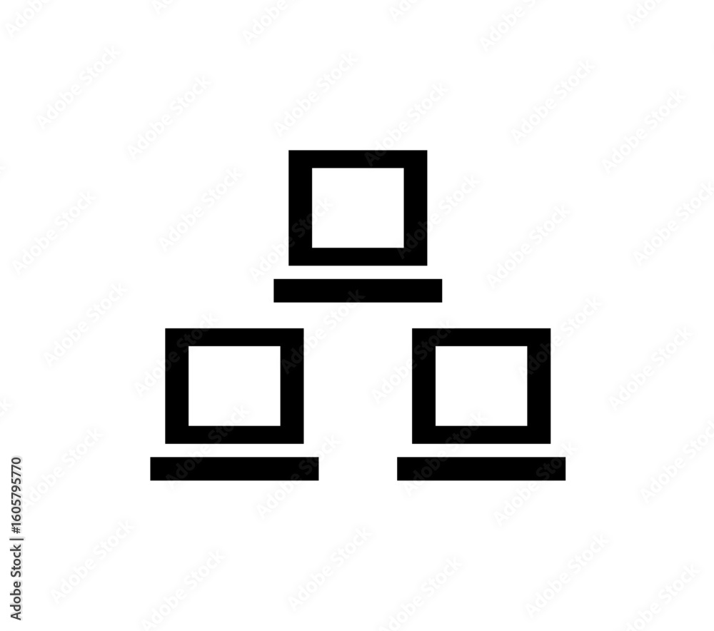Fototapete Three black computer icons stacked in a hierarchical arrangement, symbolizing a network or connection.