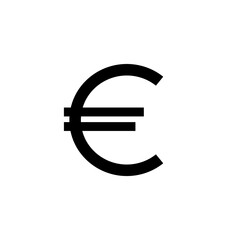 Simple black and white graphic representation of the Euro currency symbol.