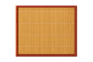 Bamboo mat with red border lying on a transparent background, ideal for food photography or oriental settings