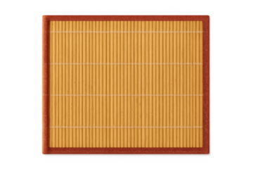 Bamboo mat with red border lying on a transparent background, ideal for food photography or oriental settings