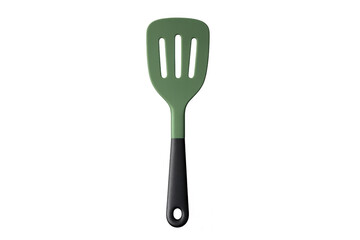 Green silicone spatula with black handle isolated on transparent background, perfect for cooking and baking