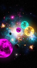 Vibrant planets and nebulae in deep space.