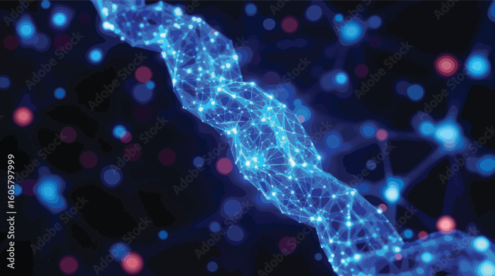 Poster Futuristic blockchain technology connection with digital network abstract design.
