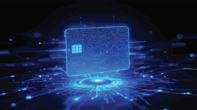 Futuristic digital credit card representing secure financial transactions and technology concepts.