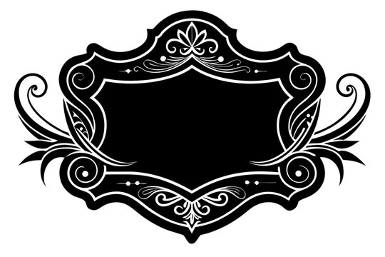 Golden shield with wings and a vintage floral ornate frame border design element