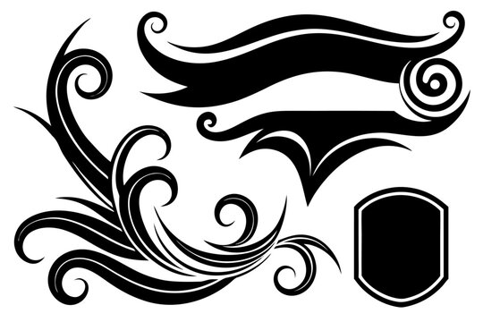 Floral and tribal vector swirl ornaments for a vintage black tattoo art decoration