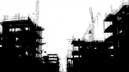 Obraz premium A PNG silhouette of a construction site, depicting architecture development.