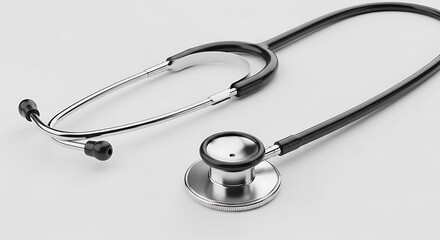 Detailed studio shot of a classic stethoscope on a pristine white surface symbolizing healthcare