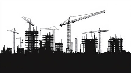A PNG silhouette of a construction site, depicting architecture development.