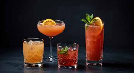 Fototapeta premium Three Refreshing Cocktails with Citrus and Mint.