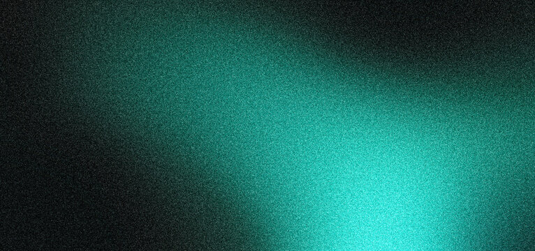 Dark noise texture background, blurred grainy green blue gradient shape on black backdrop, mystic turquoise abstract header banner cover poster design