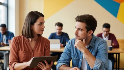 Group of diverse students collaborating on project with a digital tablet in classroom setting - Powered by Adobe