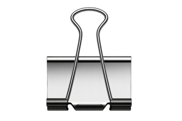 Metallic binder clip gripping tightly, showcasing minimalist design against clean, transparent backdrop