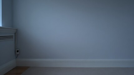 Empty modern interior room with white walls, parquet wood floor, and a large window
