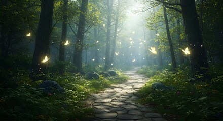 Enchanted Forest Altar Sunbeams and Magical Butterflies