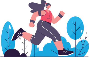 Dynamic woman jogging outdoors, embracing fitness and wellness in a vibrant natural setting, perfect for healthy lifestyle campaigns and motivational content creation