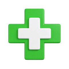 Fototapeta premium Green and white medical cross symbol, first aid concept on transparent background