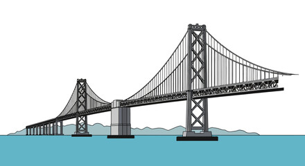 Obraz premium Stylized Illustration of a Bay Area Suspension Bridge in the Water on a Sunny Day