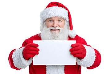 Naklejka premium Cheerful Santa Claus Holding a Blank White Sign for Message. Ai Generated Images