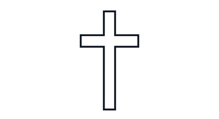 Stylized vector line art of the iconic Christian cross symbol against a stark white background, symbolizing faith and simplicity