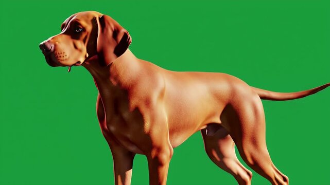 Vizsla Dog Standing Still Isolated by Green Screen in Studio