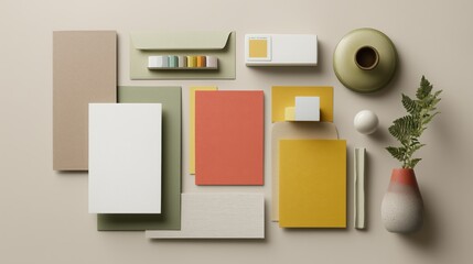 Flat Lay of Stationery in Scandinavian-Inspired Color Accents