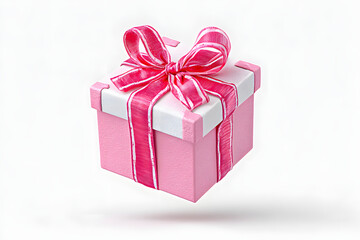 Fototapeta premium Isolated Elegant Pink Gift Box with Ribbon and Bow for Celebration. Ai Generated Images